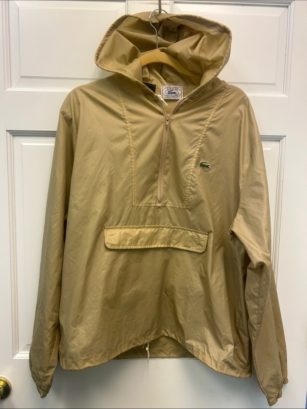Vintage 80s Izod Lacoste France Mens Large Anorak Hoodie Wind Beige Jacket Logo